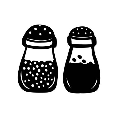 Tuz ve biber için özel etiketli yemek kavanozu. Konteynır etiketi. Vektör