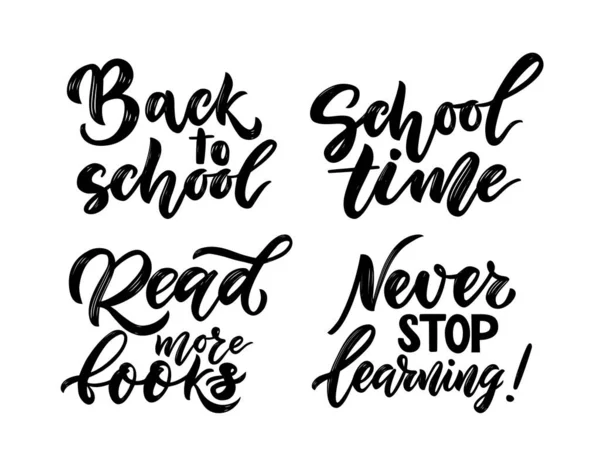 Citat Tillbaka till skolans koncept. Läs fler böcker, sluta aldrig lära dig. Motiveringsfras. — Stock vektor