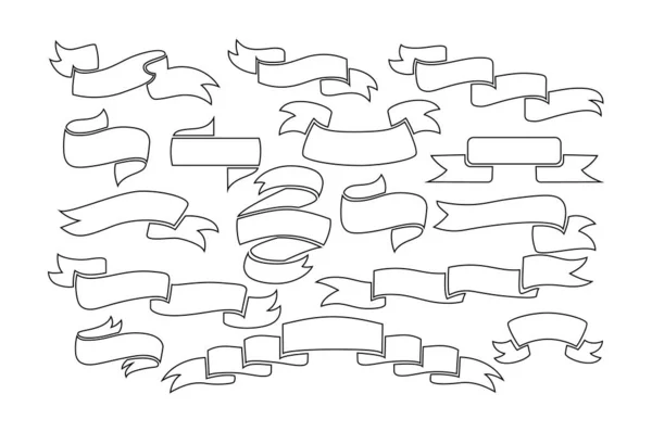 Kurdele pankartı seti. Siyah renk. Beyaz arka planda izole edilmiş. Grafik tasarımı için, kart için element. Özet