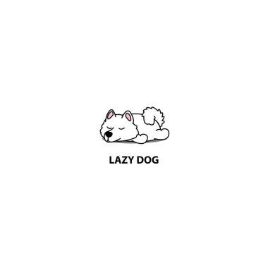 Tembel köpek, uyku simgesi, logo tasarımı, vektör çizim şirin samoyed köpek yavrusu