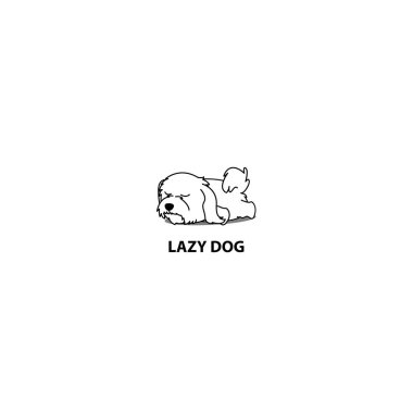 Tembel köpek, şirin Malta puppy uyku simgesi, logo tasarımı, vektör çizim