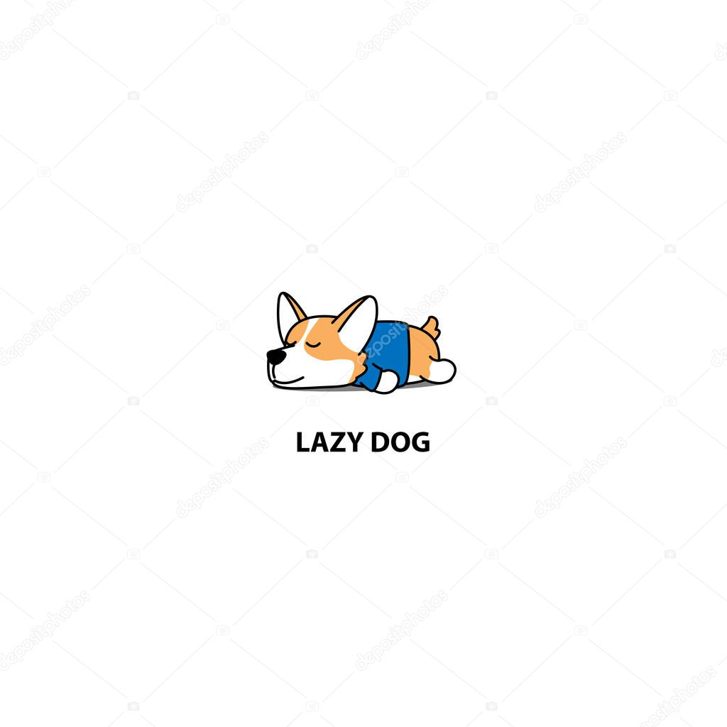 Lazy dog, cute corgi puppy wearing clothes sleeping icon, logo design, vector illustration