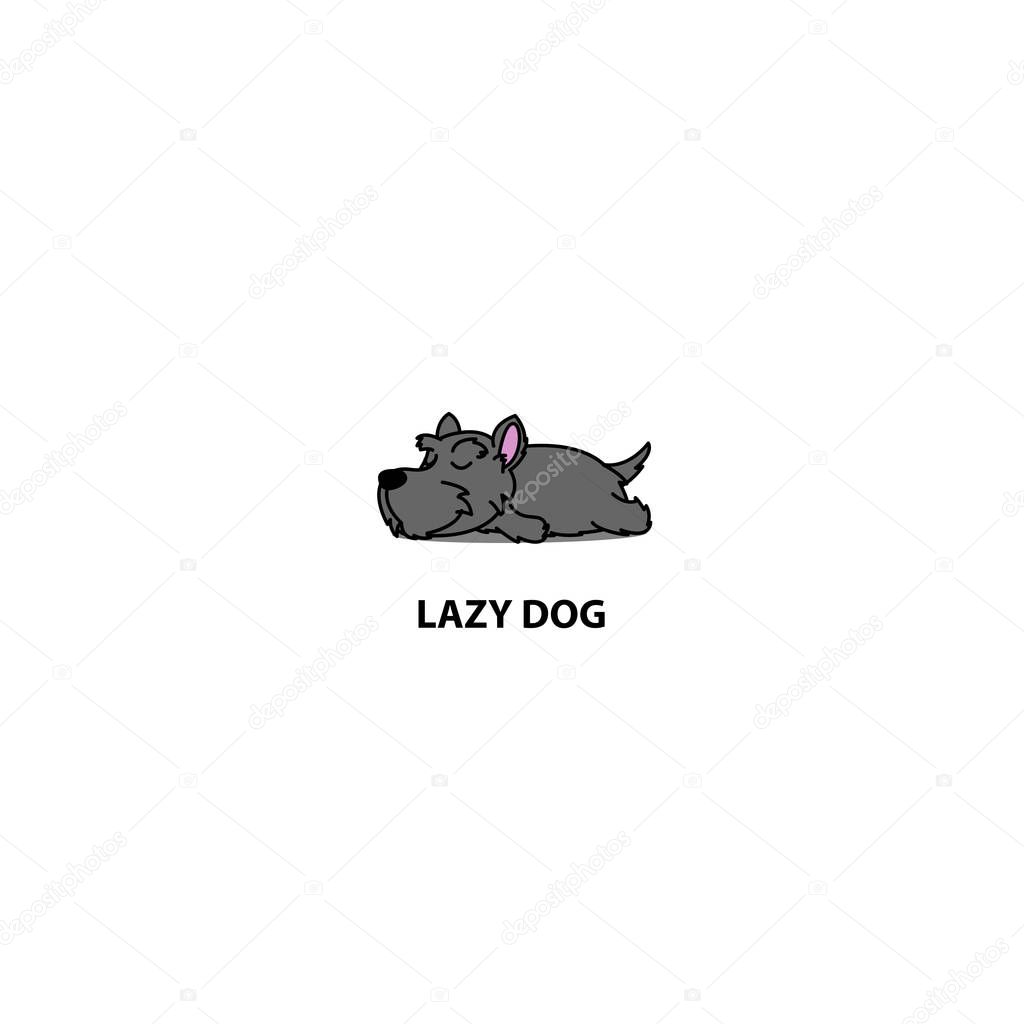 Lazy dog, cute scottish terrier puppy sleeping icon, logo design vector illustration