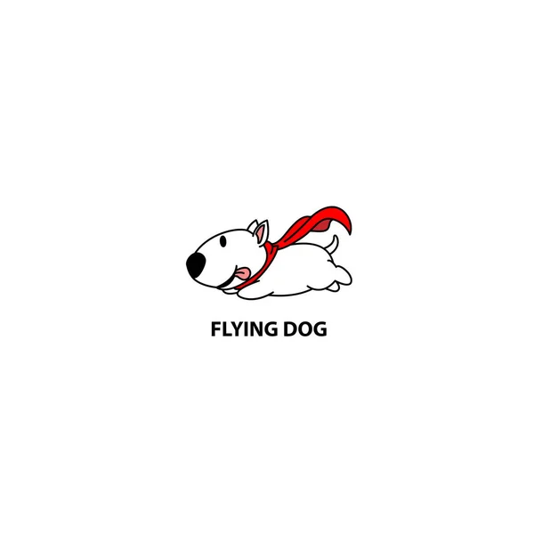 Flying Dog Funny Bull Terrier Red Cape Icon Logo Design — Stock Vector