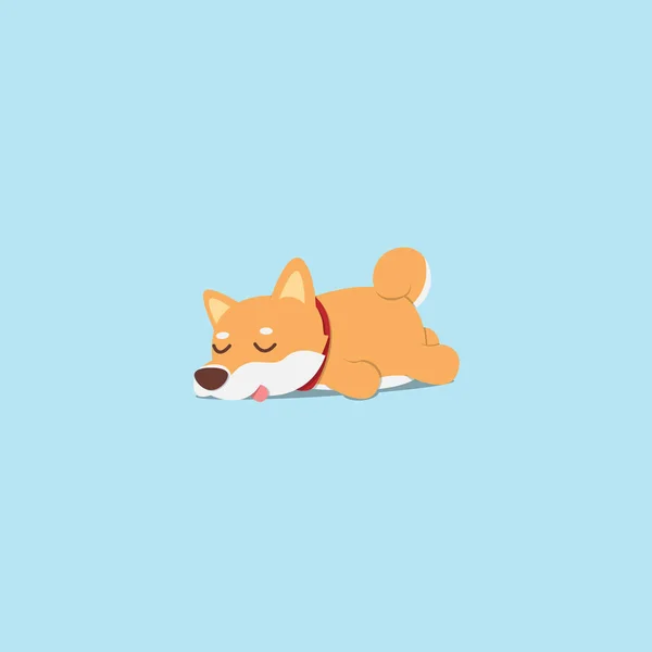 Leniwy Pies Ładna Shiba Inu Szczeniak Śpiące Ikona Płaska Konstrukcja — Wektor stockowy
