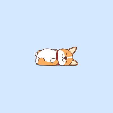 Lazy dog sleeping, cute welsh corgi puppy lying on back cartoon icon, vector illustration clipart