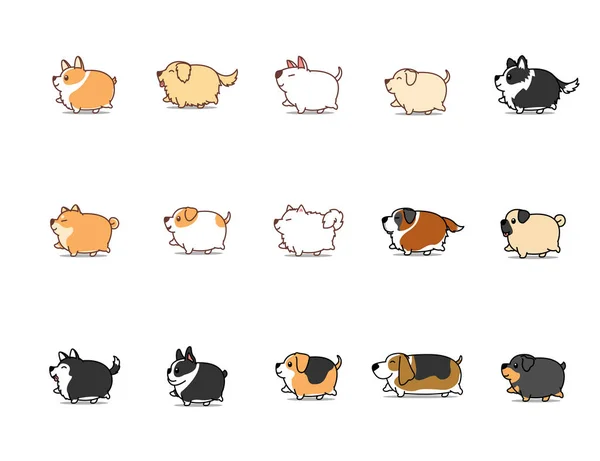 Fat Pies Walking Cartoon Ikona Zestaw Wektor Ilustracji — Wektor stockowy