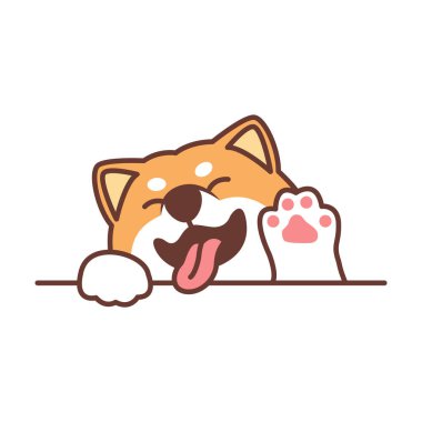 Şirin shiba inu köpek sallayan pençe karikatürü, vektör çizimi