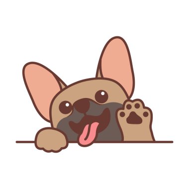 Şirin Fransız bulldog köpekleri pençelerini sallıyor, vektör çizimi