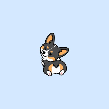 Tatlı Corgi üç renkli köpek geriye bakıyor ve göz kırpıyor, vektör illüstrasyonu