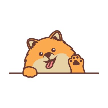 Sevimli Pomeranian köpeği pençeli karikatür, vektör çizimi