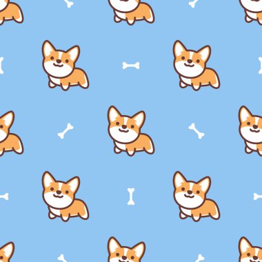 Şirin pembroke galsh corgi köpek çizgi filmi kusursuz desen, vektör illüstrasyonu