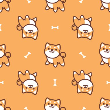 Şirin shiba inu dog pürüzsüz desen, vektör çizimi