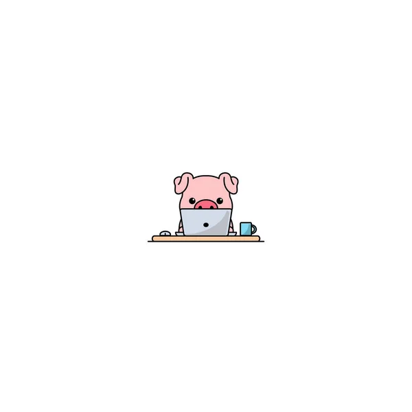 Niedliches Schwein Laptop Vektorillustration — Stockvektor