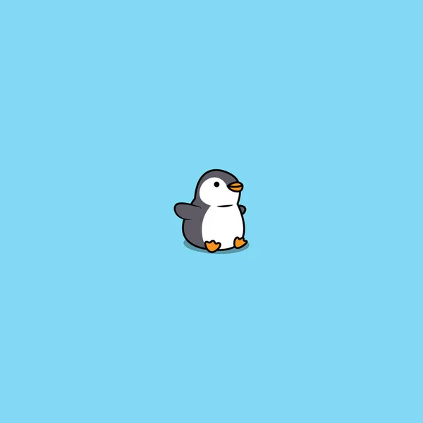 可爱的胖企鹅坐着卡通图标 矢量图解 — 图库矢量图片