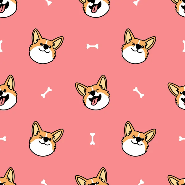 Cute Welsh Corgi Face Cartoon Seamless Pattern Vector Illus — 스톡 벡터