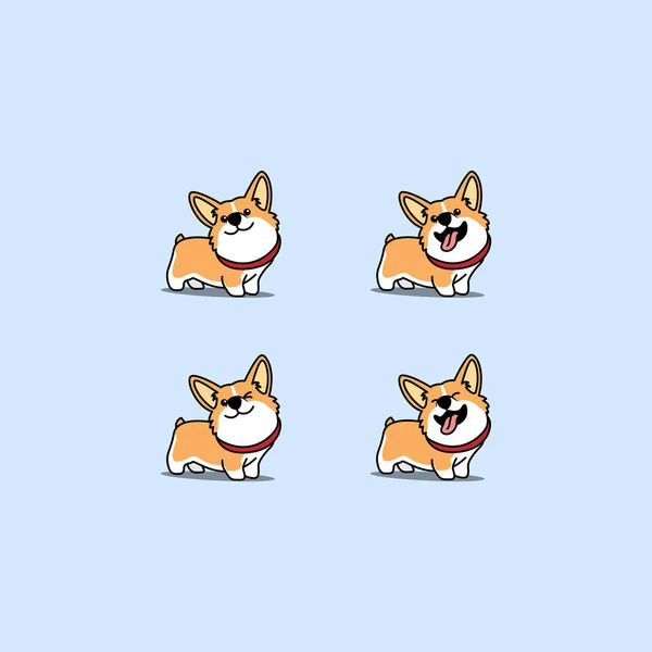 Niedliche Walisische Corgi Hund Cartoon Set Vektor Illustration — Stockvektor