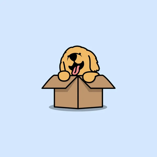 Cute Golden Retriever Puppy Box Cartoon Icon Vector Illustration — Stock Vector