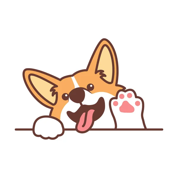 Lindo Perro Corgi Galés Agitando Pata Dibujos Animados Vector Ilustración — Vector de stock