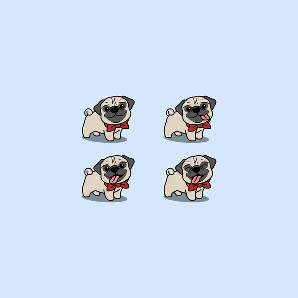 Cute Pug Dog Cartoon Set Vector Illustration — Stock Vector