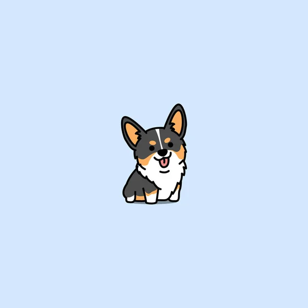 Bonito Corgi Tricolor Cachorro Sentado Desenho Animado Ícone Ilustração Vetorial — Vetor de Stock