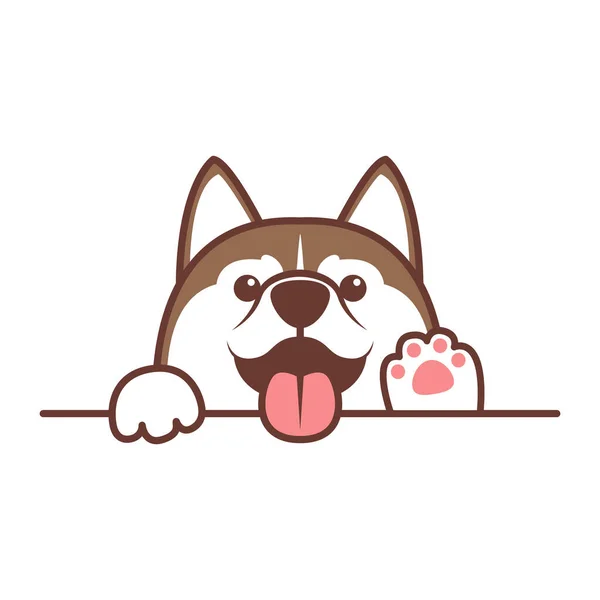 Cute Brown Siberian Husky Dog Peeking Wall Vector Illustration — 스톡 벡터