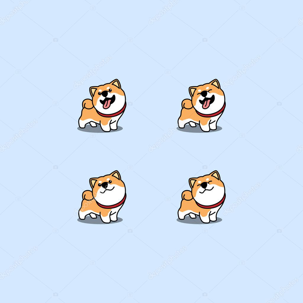 Cute shiba inu dog cartoon set, vector illustration