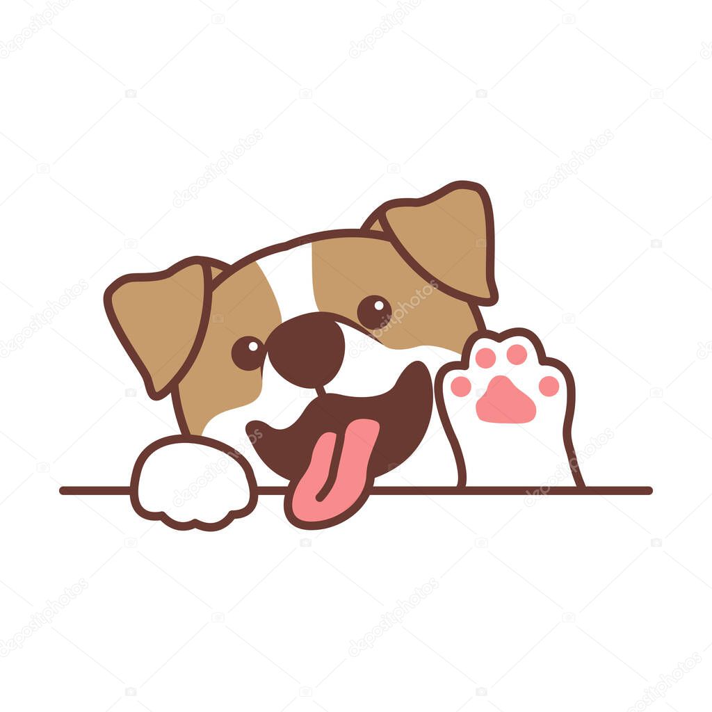 Cute jack russell terrier dog waving paw cartoon, vector illustration