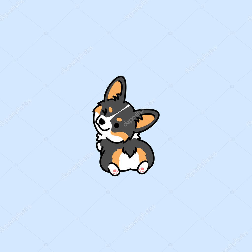 Cute corgi tricolor dog looking back and winking, vector illustration