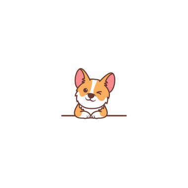 Şirin Corgi köpek göz kırpan duvar karikatürü, vektör çizimi