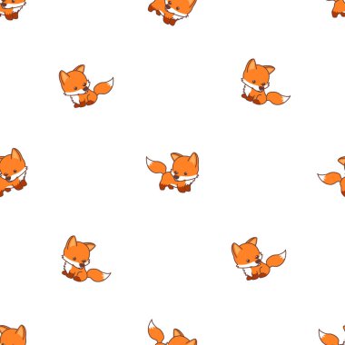 Sevimli yavru tilki çizgi filmi kusursuz desen, vektör çizimi