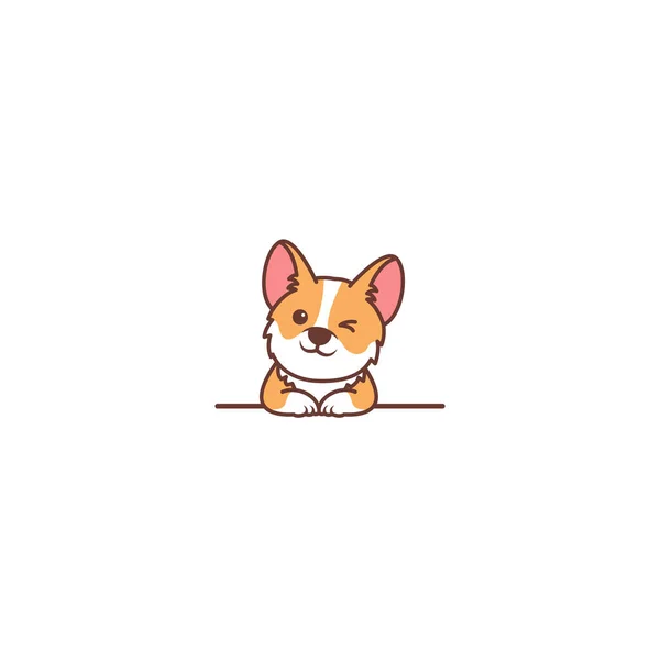 Cute Corgi Pies Mrugający Oko Nad Kreskówką Ścienną Wektor Ilustracja — Wektor stockowy