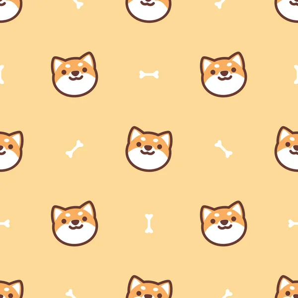 Cute Shiba Inu Dog Face Seamless Pattern Vector Illustration — 스톡 벡터