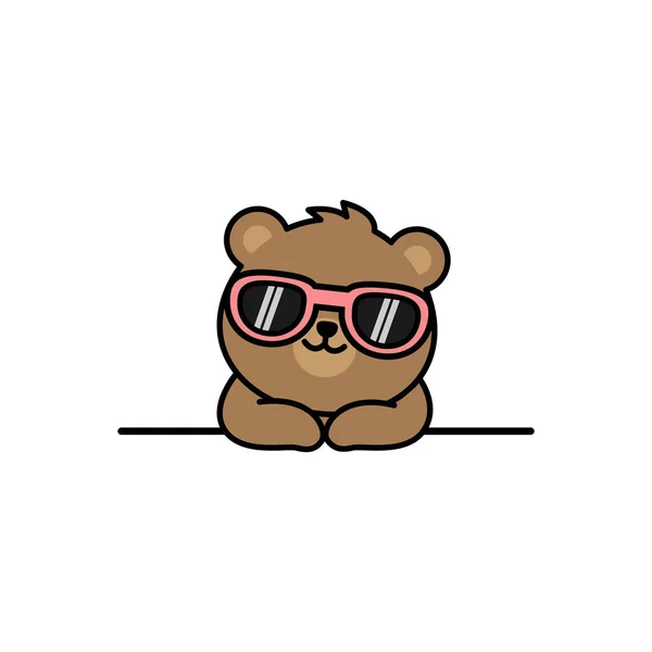 Bonito Oso Con Gafas Sol Dibujos Animados Vector Ilustración — Vector de stock