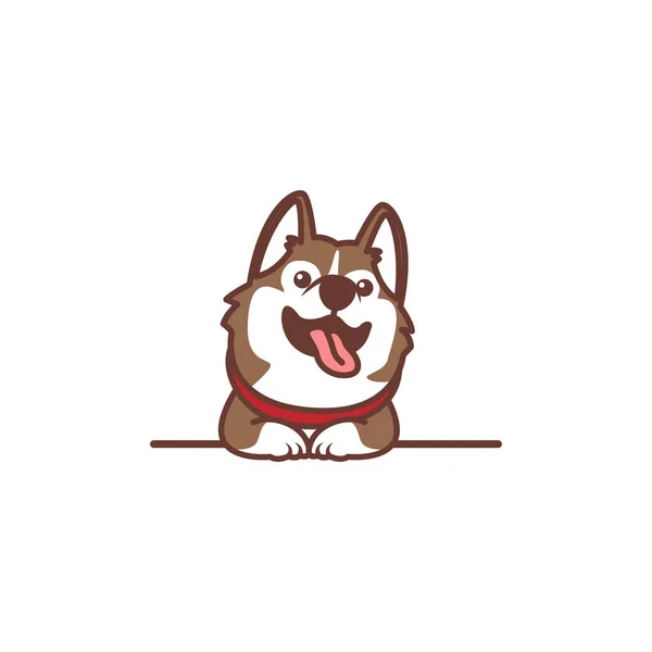 Lindo Perro Husky Siberiano Sonriendo Sobre Pared Dibujos Animados Vector Gráficos vectoriales