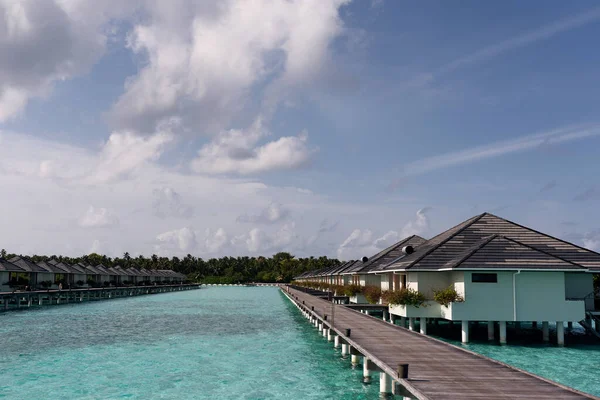 Beau Paysage Villas Sur Île Des Maldives Océan Indien Fond — Photo