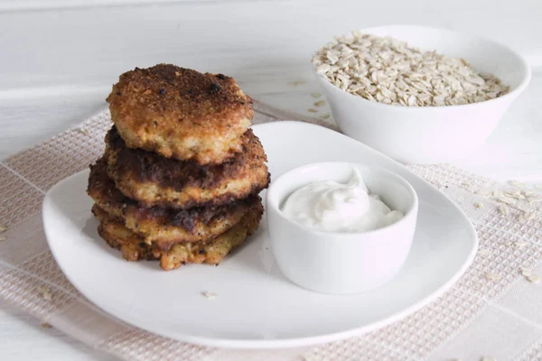 Cutlets Wheat Flakes Sour Cream — Stock Photo, Image