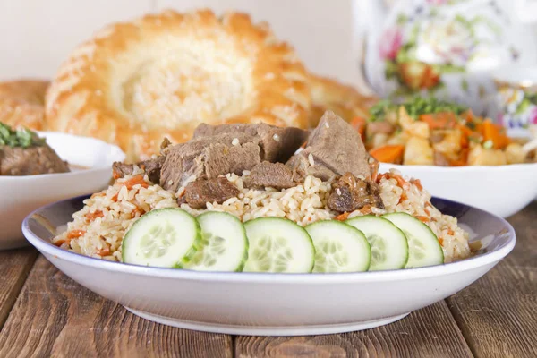 Традиционное Узбекское Национальное Блюдо Ягненок Плов — стоковое фото
