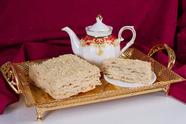 紅茶と蜂蜜パフ ケーキ — ストック写真