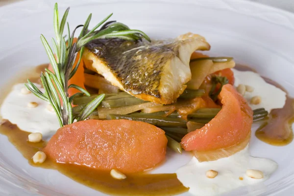 Fried Zander Stewed Tomatoes — Stock Photo, Image