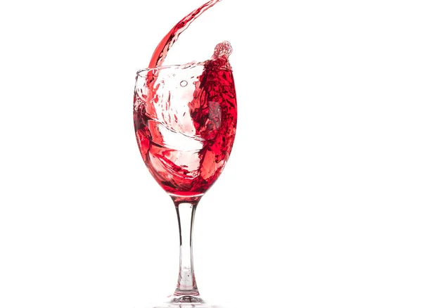 Red Wine Falls Glass Creates Splash Splashes White Background — Stock Photo, Image