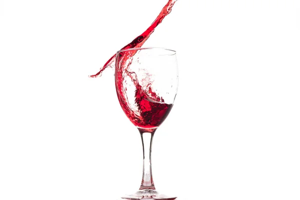 Red Wine Falls Glass Creates Splash Splashes White Background — Stock Photo, Image