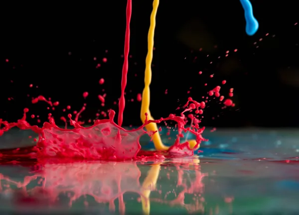 Bursts and splashes from falling paints of different colors