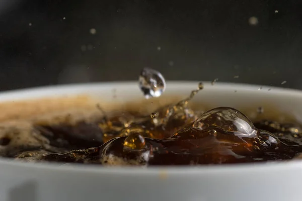 Brewing Boiling Water Instant Coffee Mug Close — Stock Photo, Image