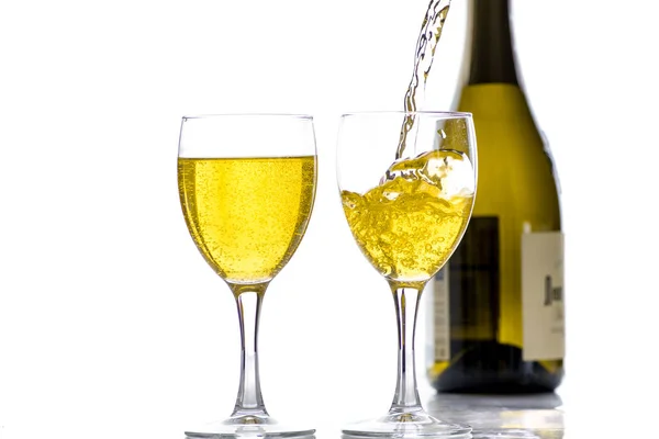 Dos Copas Con Vino Champán Fondo Botella — Foto de Stock