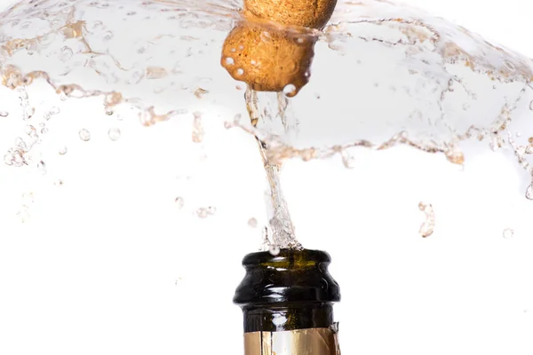 Bir Sıvı Baskısı Altında Şampanya Şişesi Üzerinden Uçan Cork — Stok fotoğraf