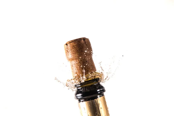 Champagne Cork Flying Out Bottle — Stock Photo, Image