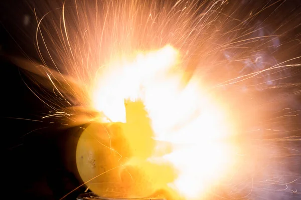 Exploding Apple with Flame, Sparks and Smoke