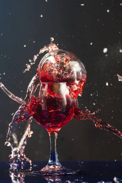 Two Small Glasses Wine Beaten Each Other Shards Royalty Free Stock Photos