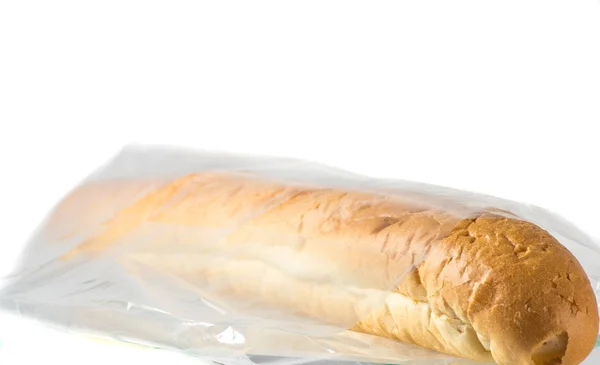 Lebensmittel Verpackungen Durchsichtige Tüte Mit Laib Brötchen Und Brot Innen — Stockfoto